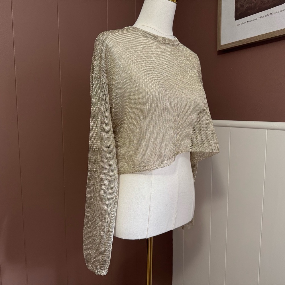 NWT Edikted Aviva Cropped Metallic Long Sleeve Top - Picture 7 of 15